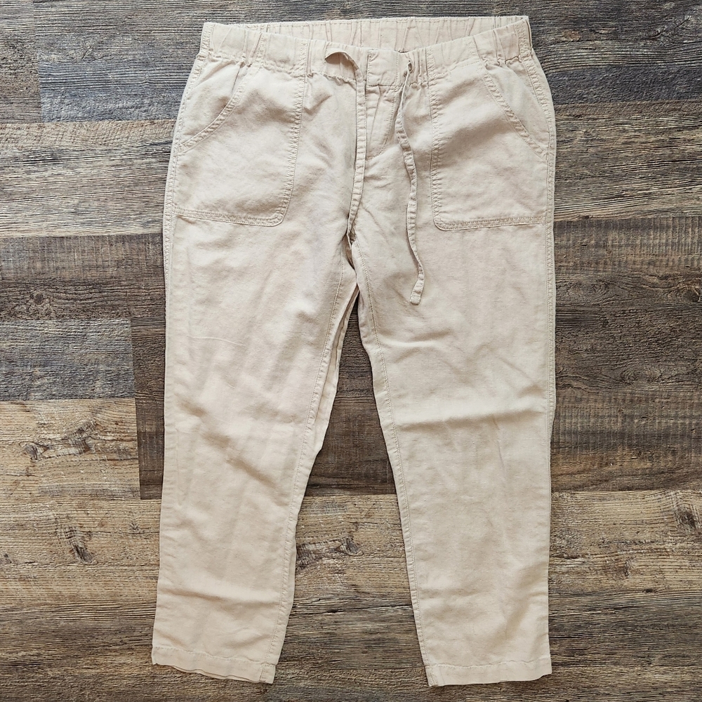 Columbia Womens M Linen Cotton Blend Tapered Drawstring Casual Ankle Pants